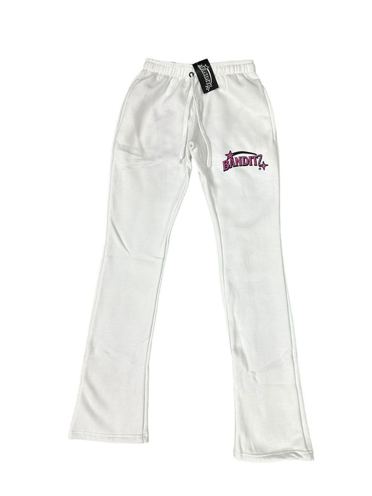 White And Pink Lowwaist Straight Leg- Banditz Sweatpants