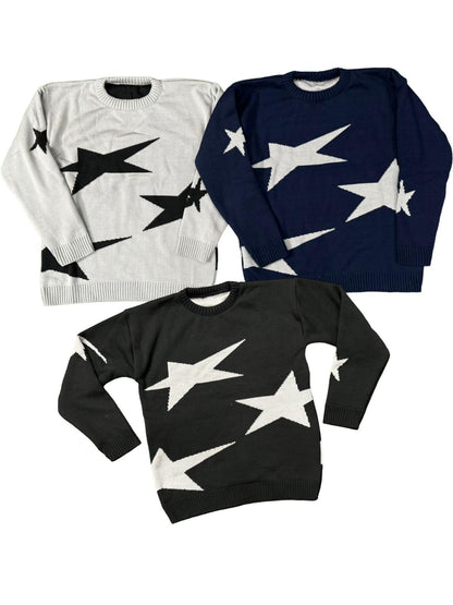 Banditz Star Knit-Sweater - Black with Light Gray Stars