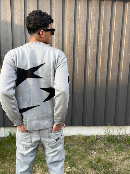 Banditz Star Knit-Sweater - Light Gray with Black Stars