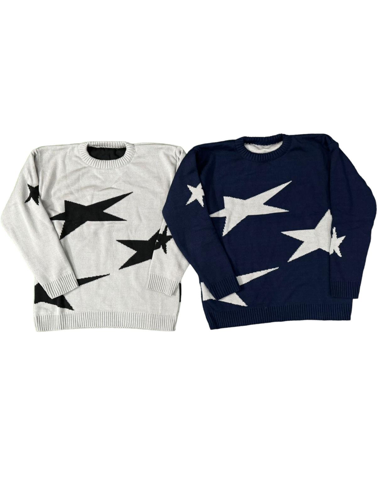 Banditz Star Knit-Sweater - Light Gray with Black Stars